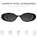 mosanana Retro Oval Sunglasses for Women 90s Small Trendy Fashion Vintage Narrow Thin Narrow Skinny Sun Glasses for Small Face Black and Brown MS52360