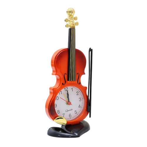 IMIKEYA Despertador Forma De Violín Clásico, Reloj De Escritorio Digital y Analógico, De Plástico Rojo Marrón, Movimiento De Cuarzo, Decoración para Hogar y Oficina, Obsequio Musical Único