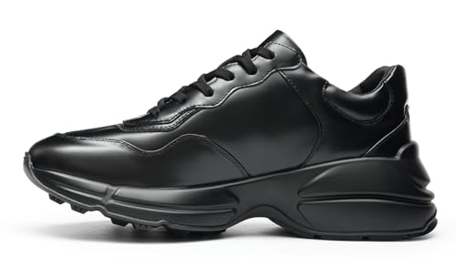 Santimon Men’s Chunky Black Sneakers – Fashion Leather Athletic Walking Shoes with Thick Sole, Casual Streetwear Trainers for Gym, Running & Daily Wear3