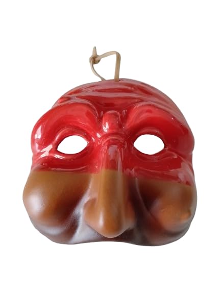 MASCHERA DA APPENDERE PULCINELLA ROSSO TESTA PORTAFORTUNA TRADIZIONALE CLASSICO NAPOLETANO 13 x 8 Cm. Artigianale Dipinto a Mano