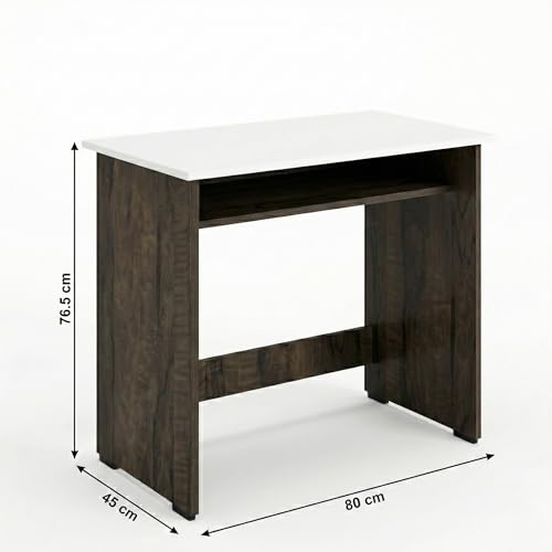 Image of Core Compact Study Table with Under-Desk Storage Shelf | Engineered Wood Dual-Tone Desk for Students & Home Office | Laptop Workstation | 80x45x76.5cm | Dark Walnut & White