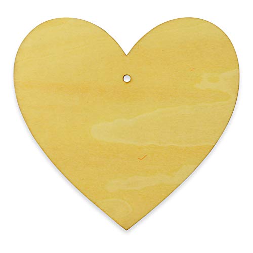 10 etiquetas de madera con forma de corazón y con agujero, Plain Beech Wood, 70mm (7cm)