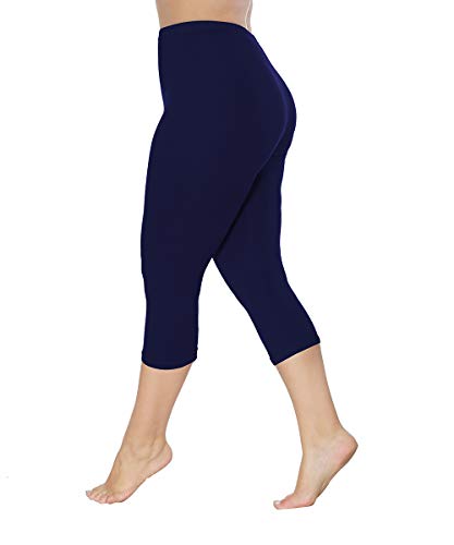 Bycc Bynn Calça capri feminina plus size plus size macia stretch cropped, Azul marinho, Large