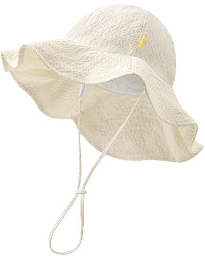 Image of HONGTEYA Baby Sun Hat Toddler Girl Beach Hat Sun Protection Adjustable Outdoor Summer Wide Brim Bucket Hat for Infant Kids