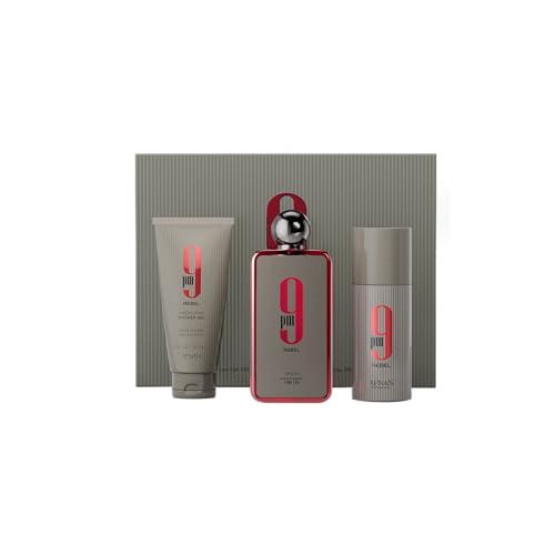 Image of Afnan 9 PM Rebel Unisex Luxury Perfume Gift Set - Eau De Parfum (3.4 Oz), Deodorant (5.0 Oz), Shower Gel (5.0 Oz)