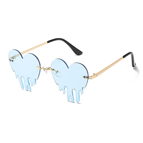 Lunettes de soleil coeur sans monture bleu clair vintage pour femme look festival
