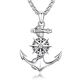 CUOKA Anchor Compass Necklace for Men Women 925 Sterling Silver Nautical Navy Graduation Friendship Travel Talisman Pendant Necklaces Inspirational Anchor Jewelry Gifts for Travelers Graduates Sailors