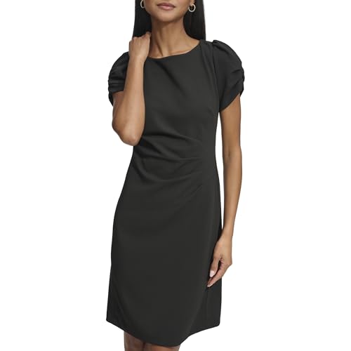 Image of KARL LAGERFELD Short Ruched Sleeve Jewel Neck Sheath Mini Dress
