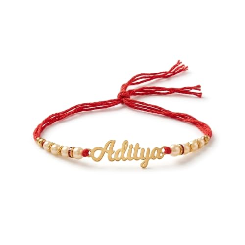 Image of Customized rakhi for brother, Rudraksha Bracelet with Thread with white Pearl Design, name rakhi for brother, Personalized for bhaiya-bhabhi