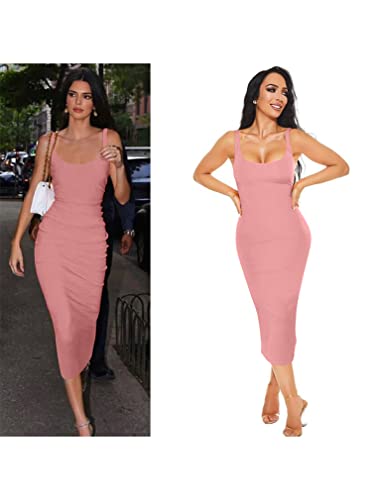 BEAGIMEG Women's Basic Tank Bodycon Sleeveless Solid Casual Long Dress DarkPink