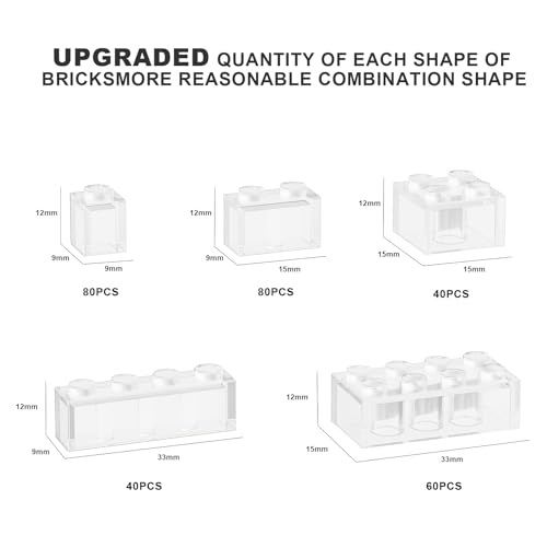 300 Pcs Classic Building Bricks, Fully Transparent Bulk Bricks, Compatible with Lego Parts and Pieces, Creative Building Block Toys for Boys Girls Ages 3 4 5 6 7 8 9 10 Year Old