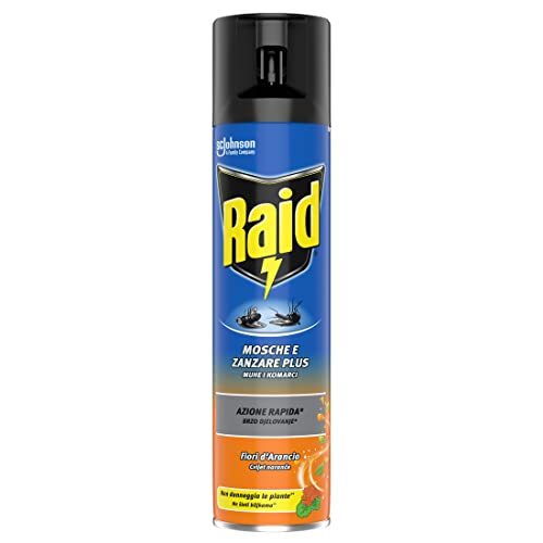 Raid Mosche e Zanzare Spray Insetticida, Antizanzare e Antimosche, Fragranza Fiori d'Arancio, Azione Rapida, 1 Confezione da 400ml
