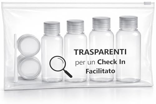 7 PZ Kit Viaggio Liquidi BENESSERE In Linea® - kit Liquidi Aereo - kit viaggio aereo - Travel kit 100 ml - Porta Liquidi da viaggio aereo - 2 flaconi 100 ml + 2 flaconi 50 ml + 2 Porta Crema / Lenti