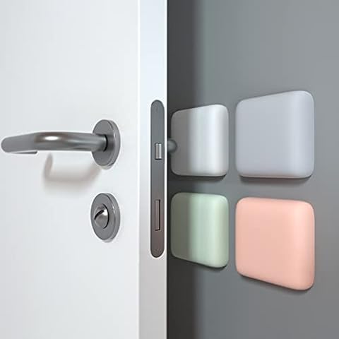 Reheyre 4Pcs Door Crash Pad, Shockproof Square Silicone Door Stopper Wall Protector Door Handle Bumpers Solid Color Self Adhesive Door Guard Stoppers for Protecting Wall,Doorknobs, Refrigerator Door Cover