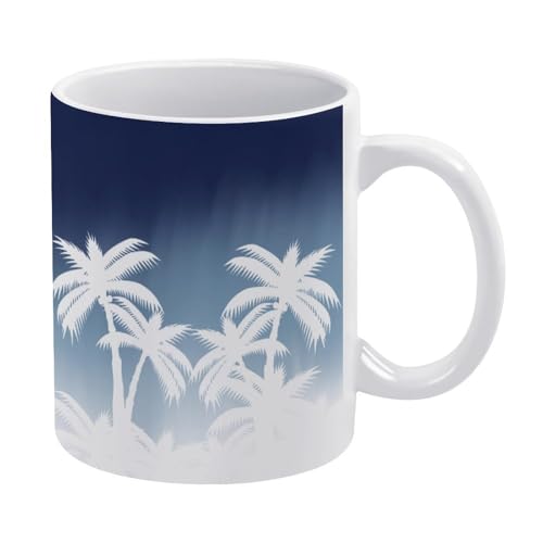 マグカップ おしゃれ ココナッツの木 シルエット 青い コーヒーカップ 陶器 丈夫 マグ カップ 食器 直径8.2×高さ9.6cm 330ml 軽い 気軽に使える コーヒーマグ インテリア アウトドア 綺麗 ジュース お茶 新生活 雑貨 台所 飲食店 家庭