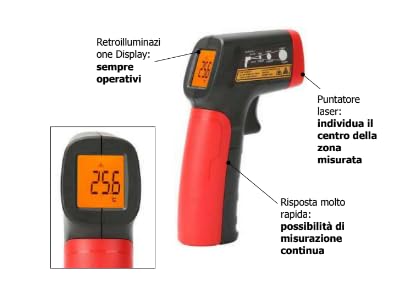 TERMOMETRO INFRAROSSI MGF CON PUNTATORE LASER - 932385 - PER MISURAZIONI A DISTANZA SENZA CONTATTO - PROFESSIONALE