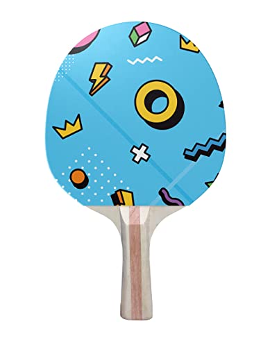 TigerTail Sports Abstract Shapes Blue Colorful Design Ping Pong Paddle, Premium 5 Ply Table Tennis Racket (Black on Back)