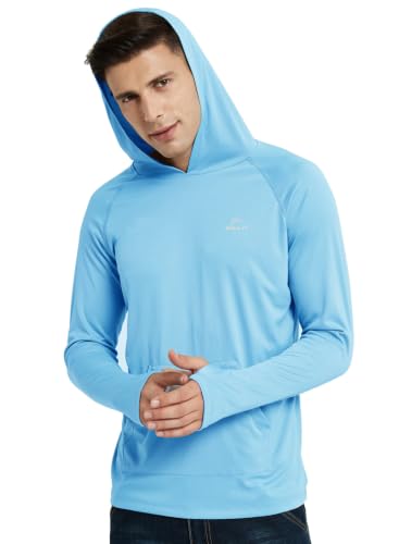 Image of Willit Men's UPF 50+ Sun Protection Hoodie Shirt Long Sleeve Rash Guard Fishing SPF Outdoor UV Shirt Lightweight Pocket, Blue, X-Large