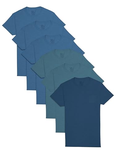Fruit of the Loom Mens Pocket T-Shirt Multipack 6 Pack - Assorted Blues Large