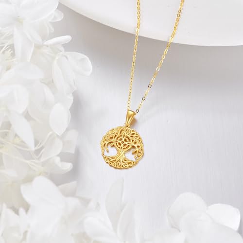 KECHO 14K Solid Gold Tree of Life Necklace Witches Knot Pendant 14K Real Gold Wiccan Jewelry Goth Gifts for Women3