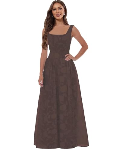 Lace Floral Square Neck Bridesmaid Dresses Long Pleated for Women Formal Evening Gowns