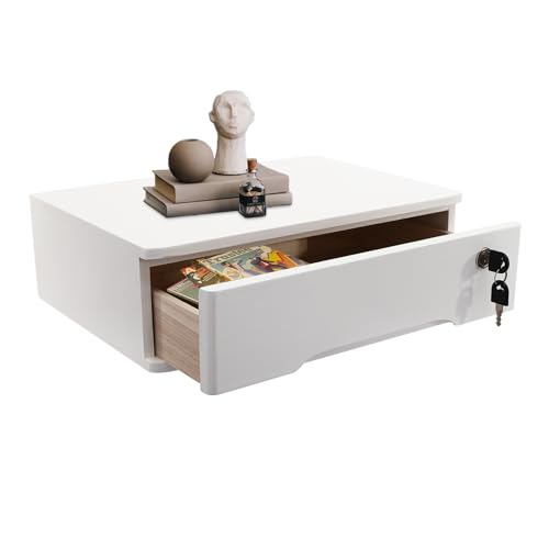 Organiseur de bureau bois blanc avec étagère et tiroir à clé amovible