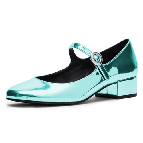 Milooey shoes Women's Round Toe Mary Jane Comfy Low Chunky Block Heel Pumps Ankle Strap Flats Dress Party Date Shoes Size 4-16 Us