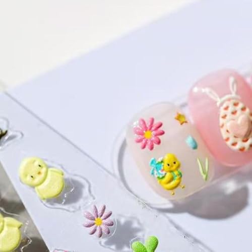 Image of Egg Rabbit Nail Stickers for Nail Art Colorful Nail Decals Easter Nail Stickers Self Adhesive Design Manicure Supplies Charm for Women Nails Art Decorations Accessories
