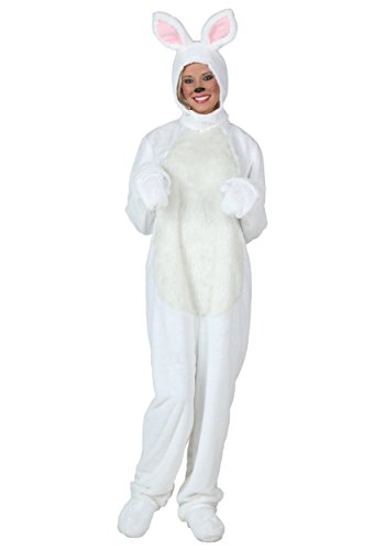 Fun Costumes Adult White Bunny Rabbit Costume for Women and Men, Open Face Hooded Jumpsuit with Ears, Mitts & Shoe Covers