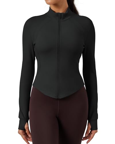QUEENIEKE Women's Slim Fit Workout Jackets - Zip Up Cropped Yoga BBL Track Jacket Athletic Running Gym Tops