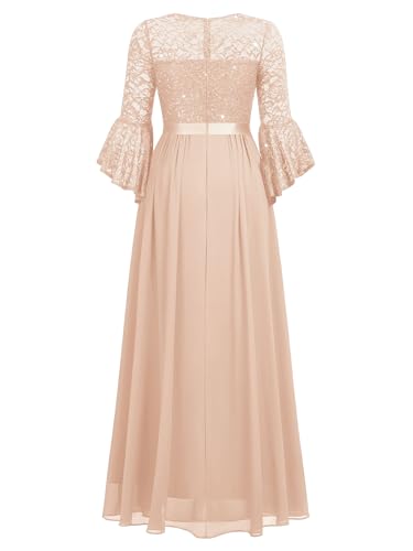 Image of Miusol Women's Formal Sparkle Sequin Lace Bell Sleeve Evening Party Maxi Dress