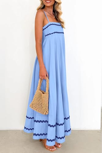 Image of PRETTYGARDEN Women's 2026 Summer Flowy Maxi Dress Casual Sleeveless Spaghetti Strap Ruffle Beach Long Dresses
