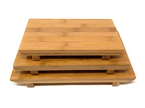 TJ Global Sashimi Sushi Bamboo Serving Geta Plate - Japanese Style Tableware Bamboo Sushi Board Cutting Tray (Set of 3) TJ Global Sashimi Sushi Bamboo Serving Geta Plate - Japanese Style Tableware Bamboo Sushi Board Cutting Tray (Set of 3)