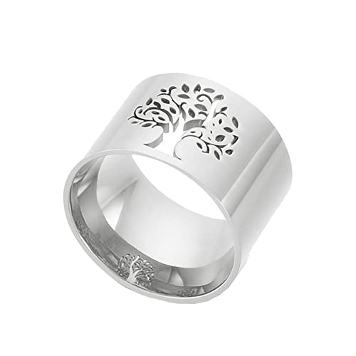 HIJONES Women's Stainless Steel Hollow Tree of Life Ring Simple Wedding Engagement Band for