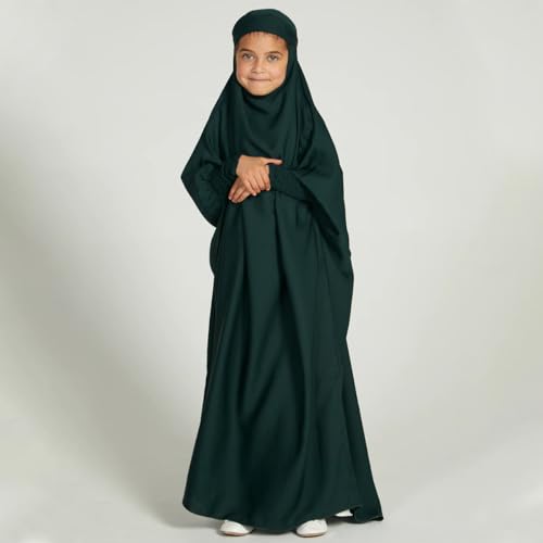 Kids Muslim Dress for Girls Hooded Abaya with Hijab Islamic Prayer Clothes Ramadan Full Cover Burka Jilbab Kaftan Robe3