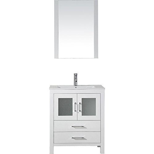 Virtu Usa Ks-70028-C-Wh-001 Dior 28" Single Bathroom Vanity In White Ceramic Top And Square Sink With Brushed Nickel Faucet And Mirror, 28 Inches #TOP24