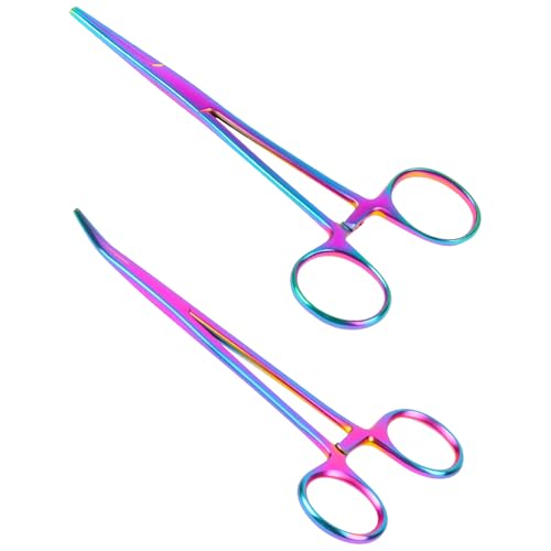Ainiv 2 PCS Hemostat Curved and Straight Fishing Forceps, Colorful, 5.5"