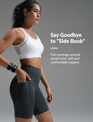 Image of Yvette Front Zip Sports Bras for Women High Impact Mesh Racerback Full Support Running Bra Plus Size for Workout
