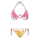 Psaytomey Women's Triangle Bathing Suit Ice Cream Print Halter Bikini Sets for Women Swimsuit Adjustable Tie Side Bikini Swimwear Oversized Bandeau Bikini