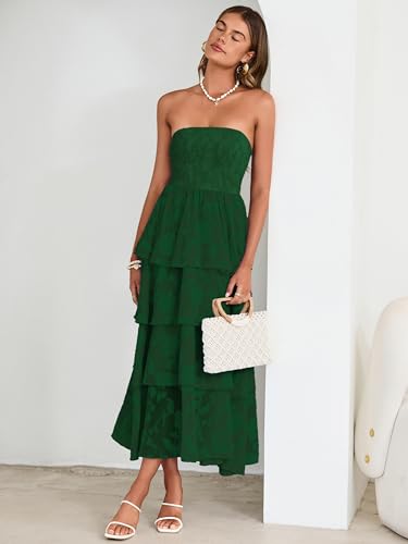 Image of Simplee Womens Summer Strapless Maxi Dress 2026 Boho Floral Off Shoulder Wedding Guest Dresses Tiered Beach Long Sundress