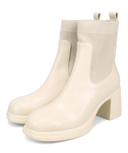 美脚 脚長効果 ショート ブーツ リブ ニット ヒール7.0cm 柔らかい 軽量 スクエアトゥ 歩きやすい 盛れる 韓国 51407