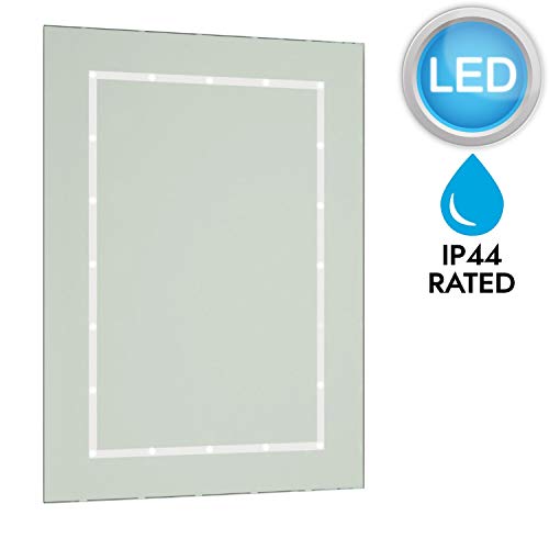 Bathroom Wall Mounted Mirror with LED Light - Vanity Shaving Make Up Mirrors with Push Switch - 60 x 40cm - Battery Operated, No Wiring Required!