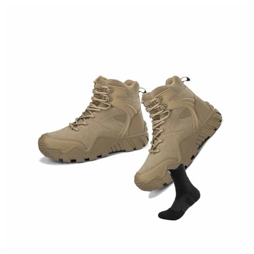 Botas de trabalho para caminhada à prova d'água masculinas, botas táticas militares ao ar livre para combate no deserto com meias esportivas Botas de combate duráveis do exército (Color : Beige, Siz