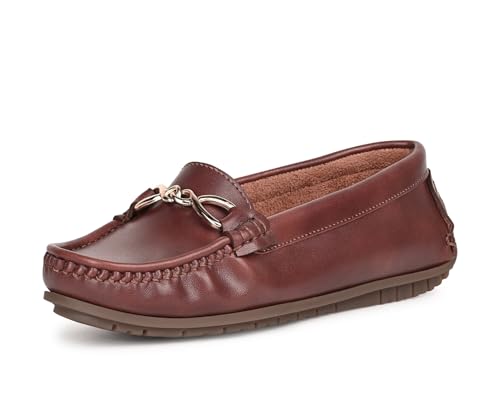 Image of LOUIS STITCH Women's Premium Slip-On Loafers with Buckle | Elegant Solid Slip-On Comfort Shoes for Casual and Formal Wear | Slip-On Loafer Shoes for Women | LSLD-BLR-HS02