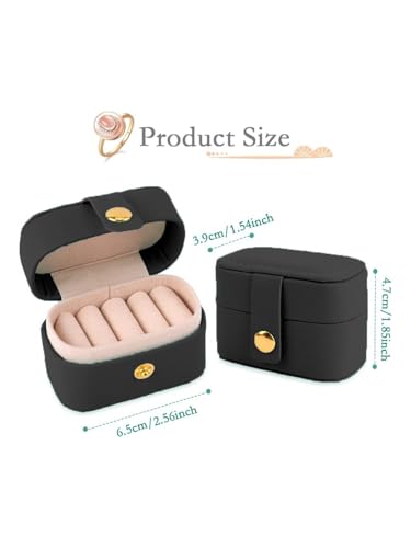 Image of Cortina Pu Leather Small Jewelry Box, Travel Portable Jewelry Case For Ring, Pendant, Earring, Necklace, Bracelet Organizer Storage Holder Boxes - Black