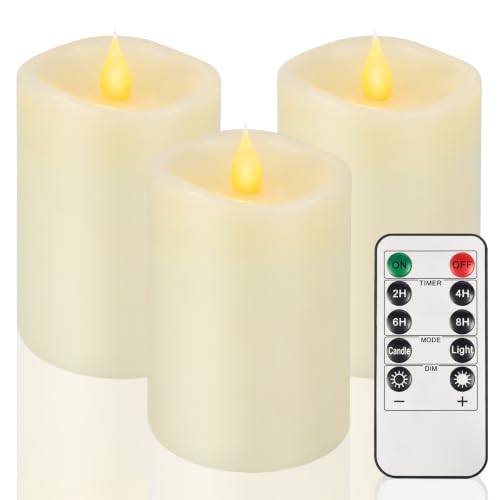 Image of 3x4 Flickering Flameless Candles Set of 3,4 inch Real Wax LED 600 Hours Battery Candles with Timer Remote,Control for Wedding Party Indoor,Ivory