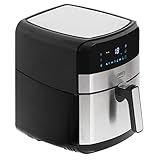 airfryer xxl spritzschutz Timer bis 60 Min, Temperatur 80-200 °C, Fassung 5 L, Automatische Abschaltung, Leistung 1300 W, Anti-Rutsch-Füße, Cool-Touch Griff, geeignet für 5 Personen, rundum Edelstahl Front, gebürstet