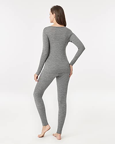 Lapasa Womens 100% Merino Wool Base Layer Shirt & Pants Set Thermal Underwear 1. Lightweight Heather Gray 1 Set, Xx-Large #TOP1