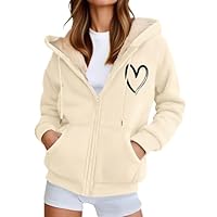Cocila Felpe Con Cappuccio E Zip Foderate In Pile Da Donna Calde Termiche Stampa A Cuore Graziose Magliette Collo Invernale (Beige L) Giubbotti Donna Invernali Giacca Pelle Lunga Giubbotto