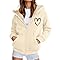 Cocila Felpe Con Cappuccio E Zip Foderate In Pile Da Donna Calde Termiche Stampa A Cuore Graziose Magliette Collo Invernale (Beige L) Giubbotti Donna Invernali Giacca Pelle Lunga Giubbotto
